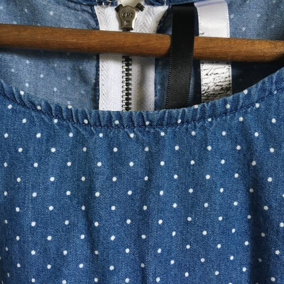 Kensie Chambray Polka Dot Peplum Retro Pin-Up Top S - Picture 5 of 13